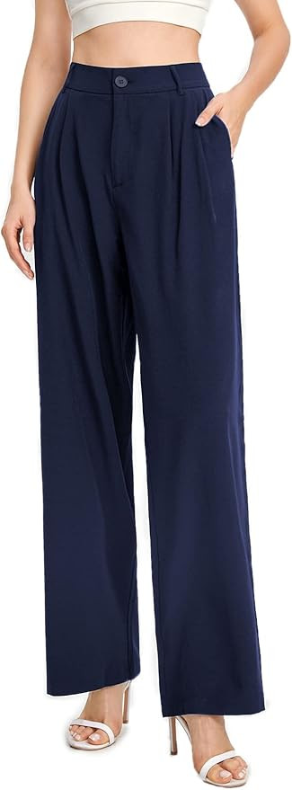 SweatyRocks Women's Casual Wide Leg High Waisted Button Down Straight Long Trousers Pants | Amazon (US)
