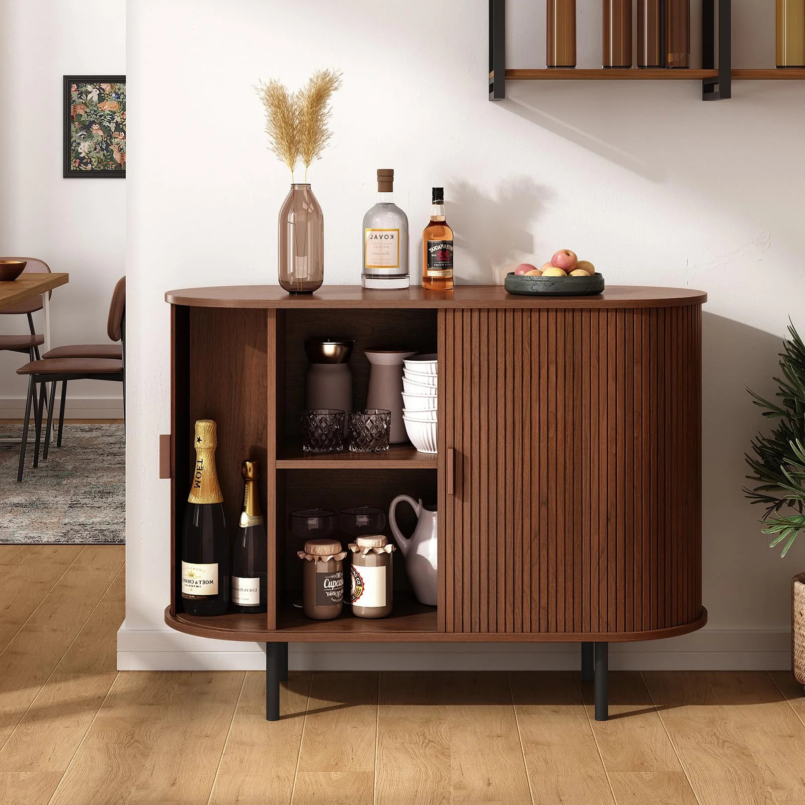 MARNUR Sideboard Buffet Cabinet 40" Storage Cabinet with 2 Sliding Tambour Doors, Adjustable Shel... | Walmart (US)