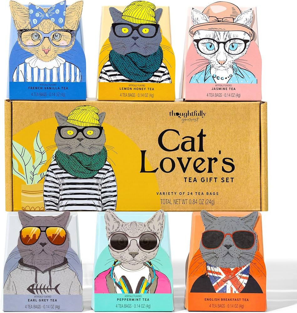 Thoughtfully Gourmet, Cat Lover’s Tea Gift Set, Includes 24 Teas in 6 Flavors with Stylish Cat ... | Amazon (US)