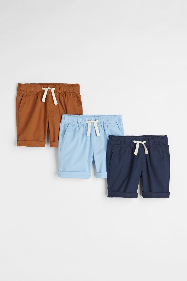3-pack Cotton Shorts - Navy blue/light blue/brown - Kids | H&M US | H&M (US + CA)