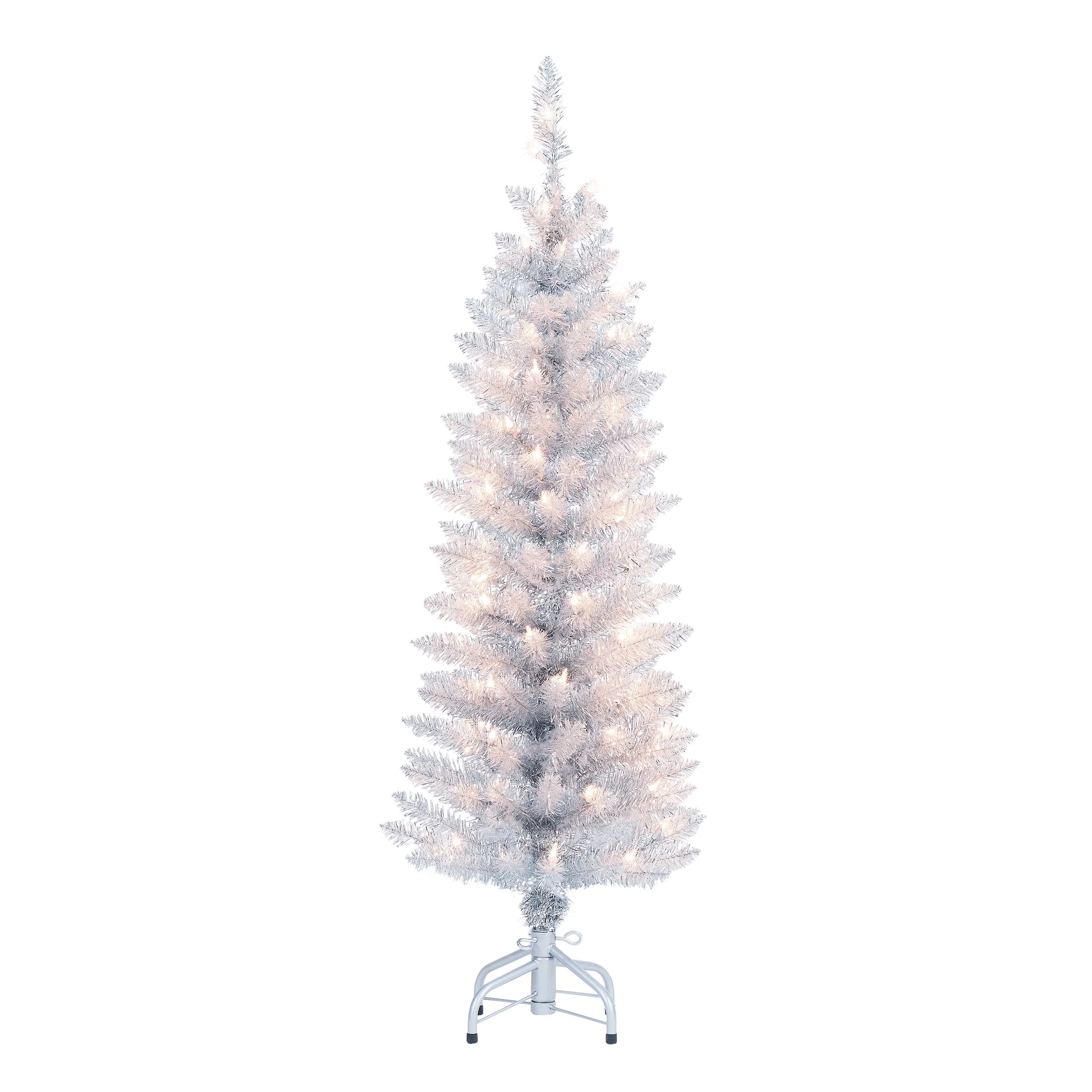 Holiday Time 4ft Pre-Lit Silver Tinsel Christmas Tree, Silver, 4', Clear - Walmart.com | Walmart (US)