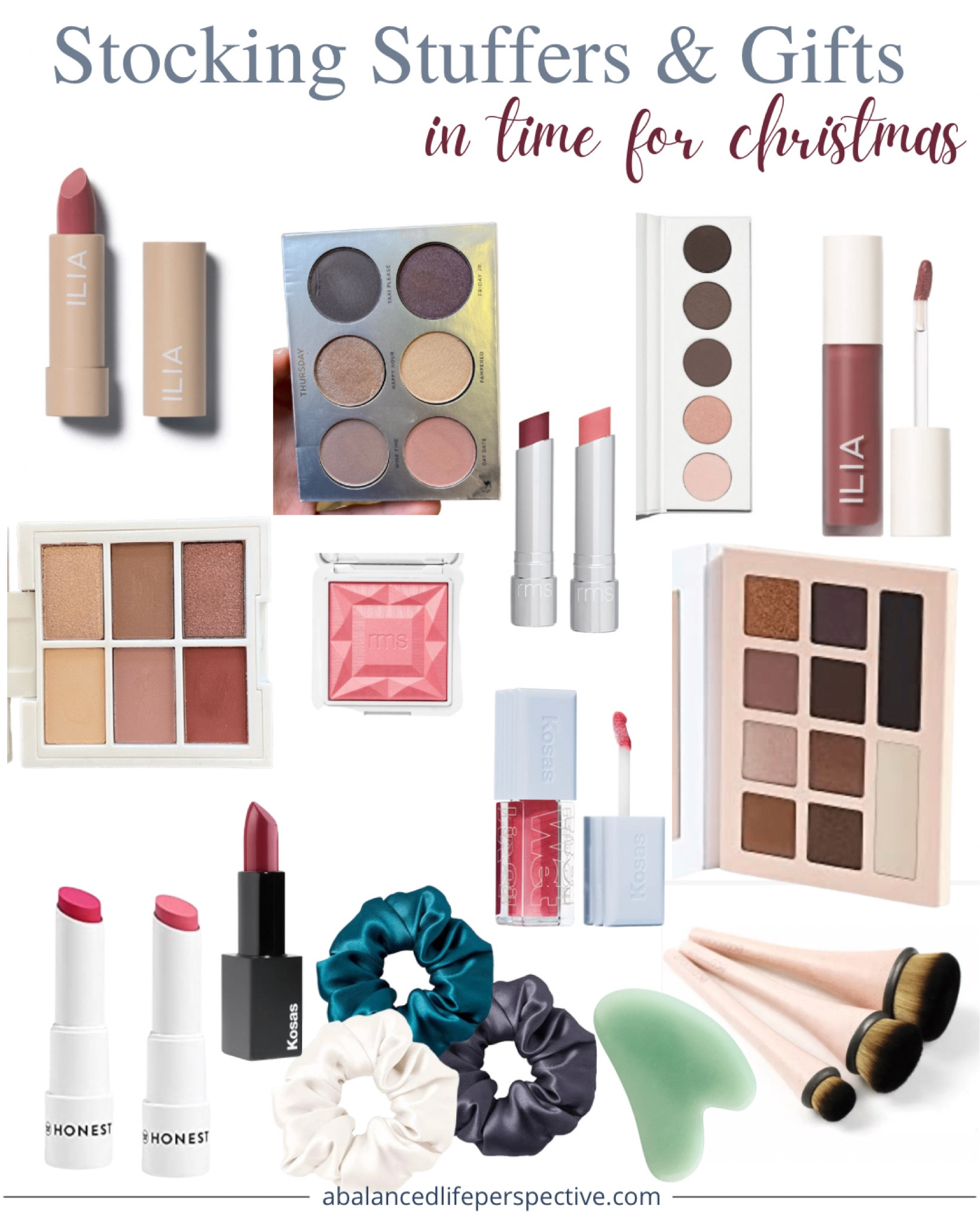 Still need some last minute gifts for a friend or stocking stuffers for yourself? I rounded up some of my favorite beauty products you can still get in store at Sephora, Target & Ulta, or from Amazon. 

✨Ilia Beauty lipstick in Rosette
 ✨Ilia Necessary Eyeshadow palette - cool nude
✨Ilia tinted lip oil - so many great colors
✨Rms beauty tinted lip balm, a mix between lip balm and lipstick in my opinion
✨Rms powder blush in innocent pink or iridescent magenta are my favorites
✨Guasha stone add a nice face oil for he perfect present or epsom salts and bath sponges for the bath lover 
✨Kosas lipstick in rosewater
✨Kosas lip stain in 
✨Well People eyeshadow palette in violet
✨honest beauty lip balm - summer melon or 
✨EcoTools makeup brushes
✨Pur eyeshadow palette 
✨honest beauty eyeshadow palette - 
✨best silk hair scrunchi 

#LTKGiftGuide #LTKHoliday #LTKbeauty