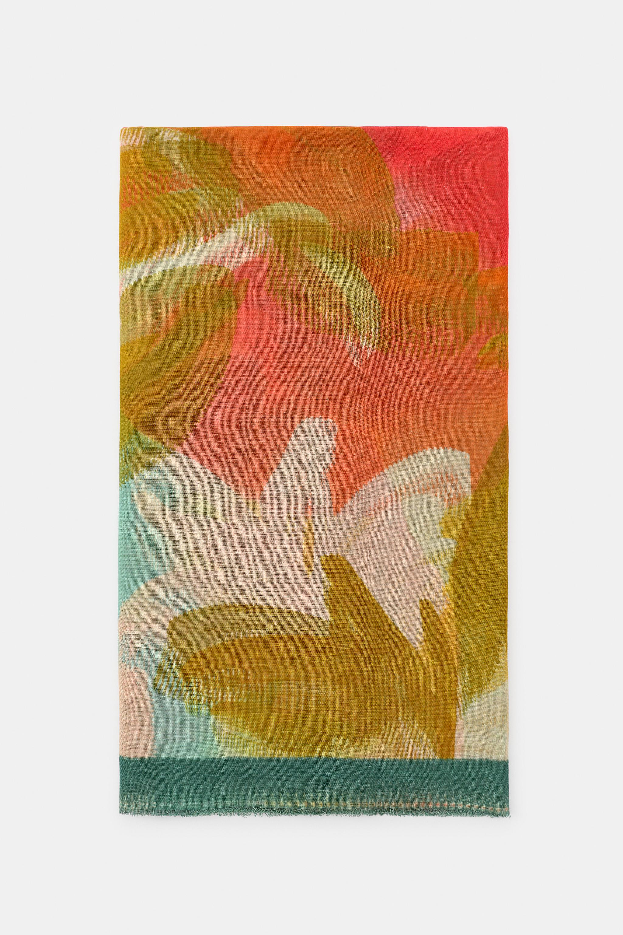 WATERCOLOR PRINT LINEN SCARF | Zara US
