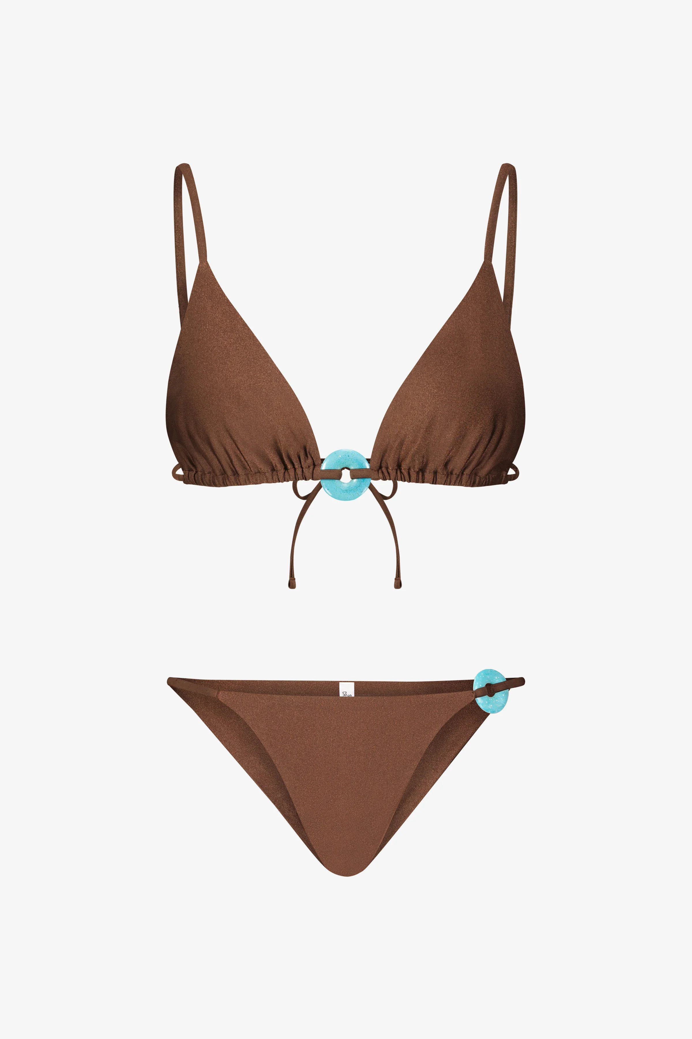 Triangle Bikini with Turquoise Stone Ring in Brown | Sara Cristina
