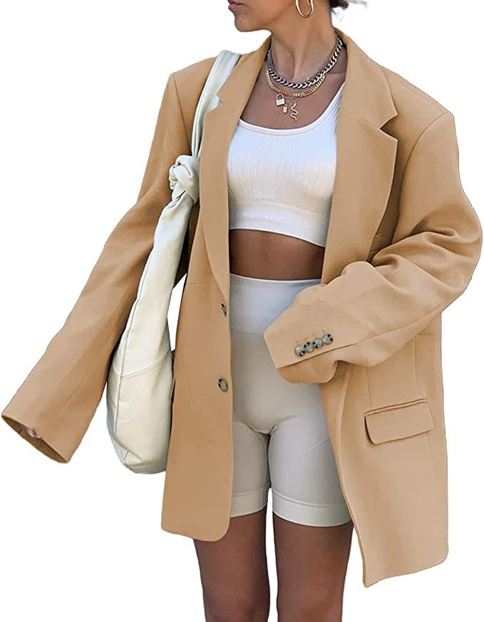 Grlasen Women Casual Elegant Long Sleeve Oversized Lapel Blazers Open Front Solid Work Office Jac... | Amazon (US)