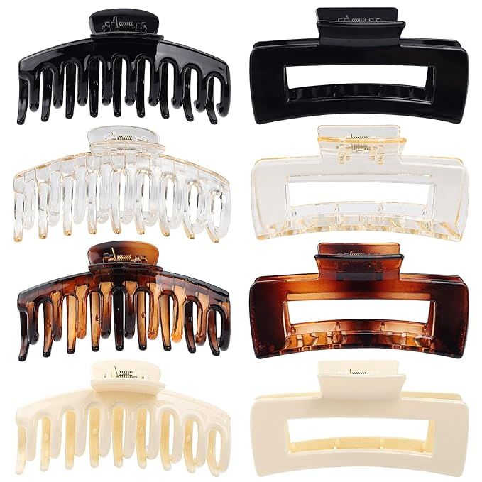 Claw Clip Hair Clip 8 Pack Rectangular Hair Clips for Women Girls Large Hair Jaw Clips Hair Clamps | Amazon (US)