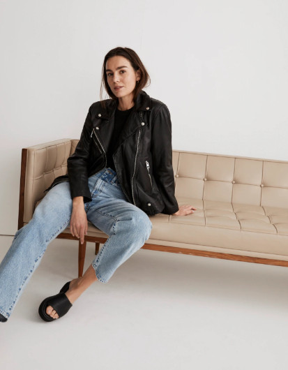 Washed Leather Oversized Motorcycle Jacket

PRODUCT DETAILS
up-arrow
An oversized take on our better-than-best seller, this layering-friendly motorcycle jacket comes in buttery washed leather with a perfectly broken-in look. Biker-style details like sleeve zips, waist tabs and asymmetrical pockets mean it's a total classic you'll wear forever (and, psst, we only made a few so it's totally limited edition).

Regular fit.
Body length: 25 3/4".
Leather.
Professional leather clean.
 

 #LTKNYFW #LTKValentine