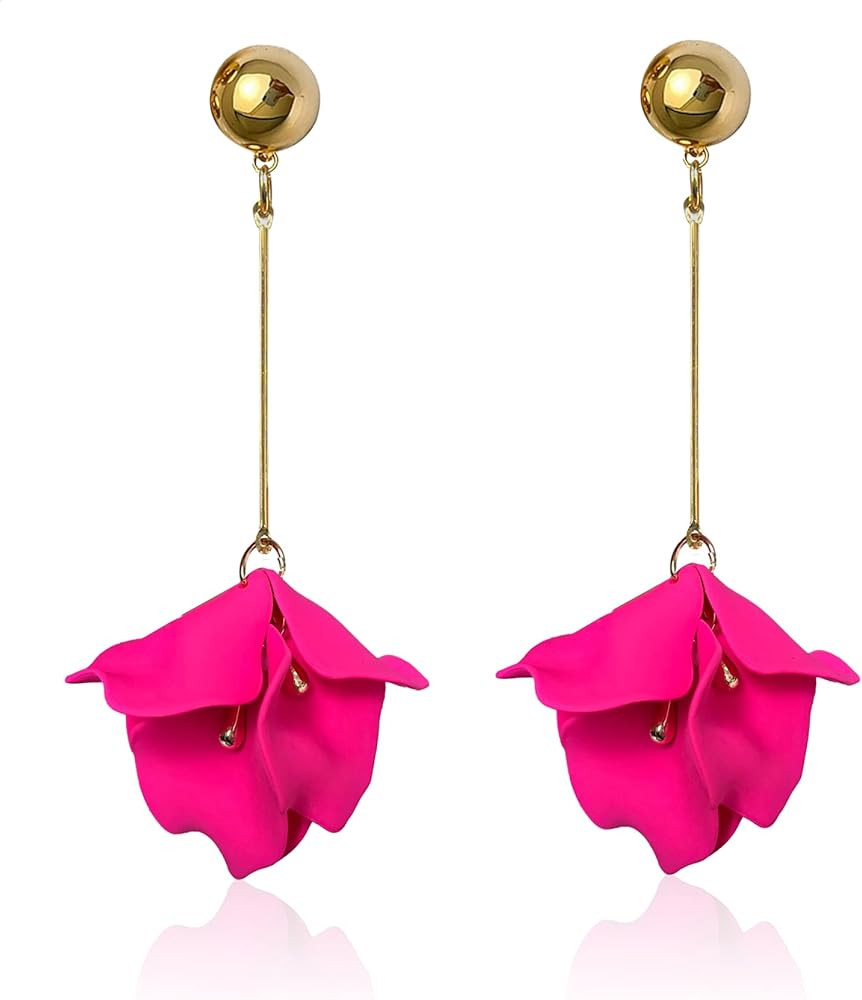 Acrylic Rose Petal Earrings Dangle Exaggerated Flower Earrings Drop Statement Multicolored Floral... | Amazon (US)