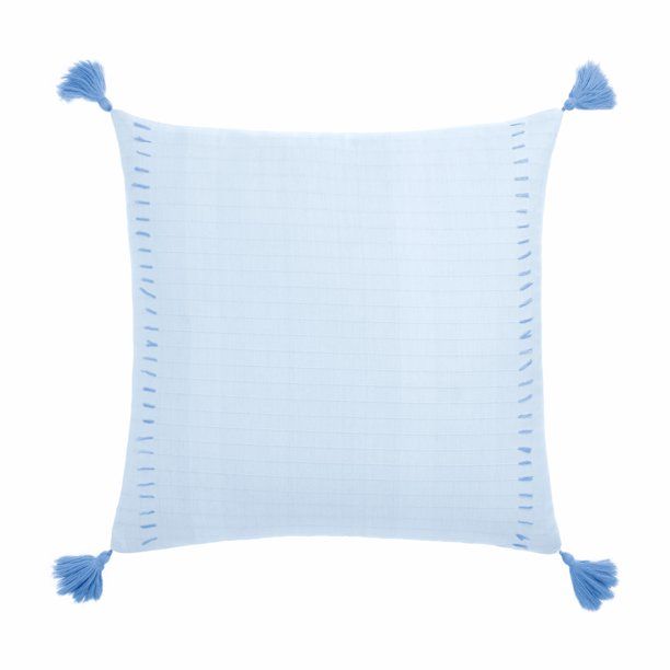 Gap Home Clipped Stripe Decorative Square Throw Pillow with Tassels Blue 20" x 20" | Walmart (US)