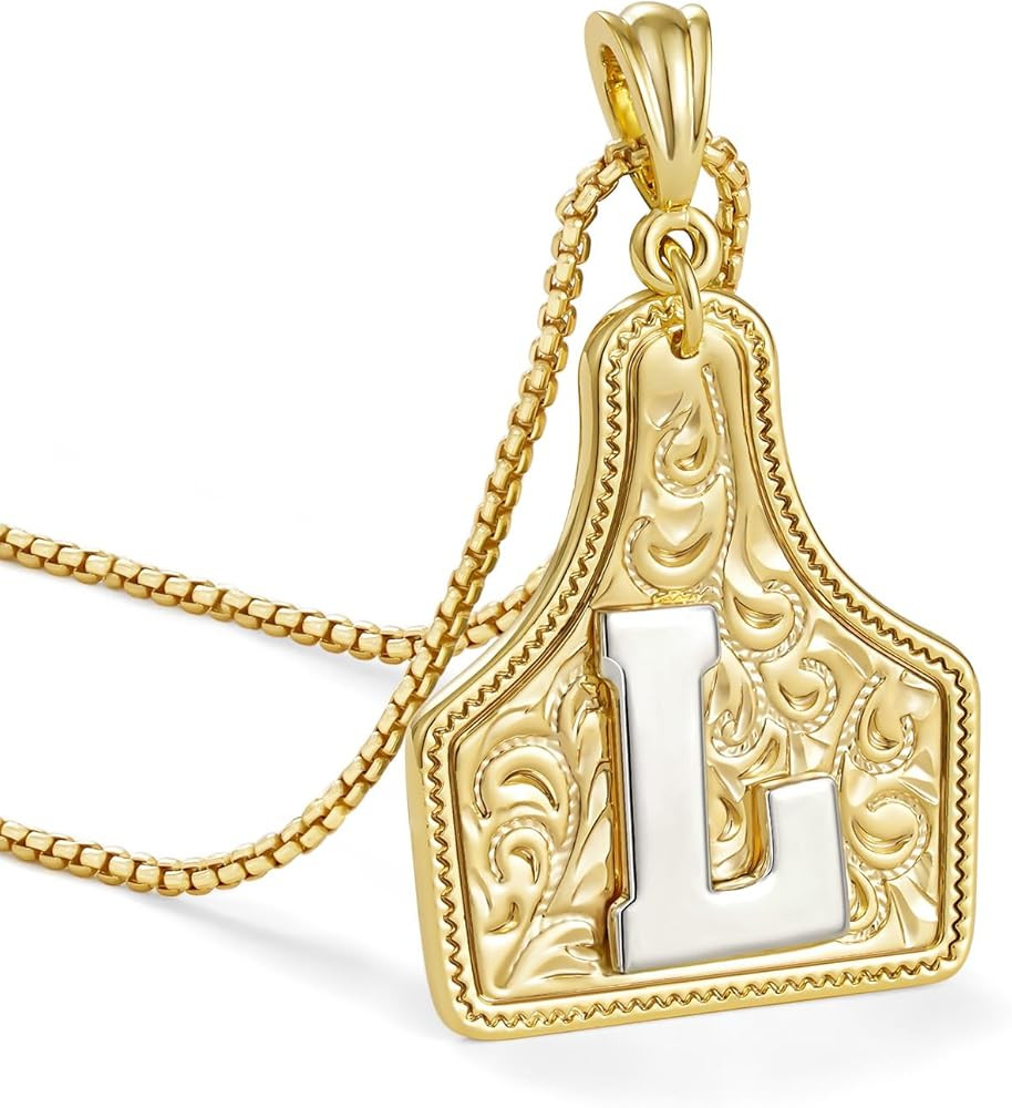 KissYan Western Initial Necklace for Women, 14K Gold Plated Cowboy & Cowgirl Letter Pendant, Hand... | Amazon (US)