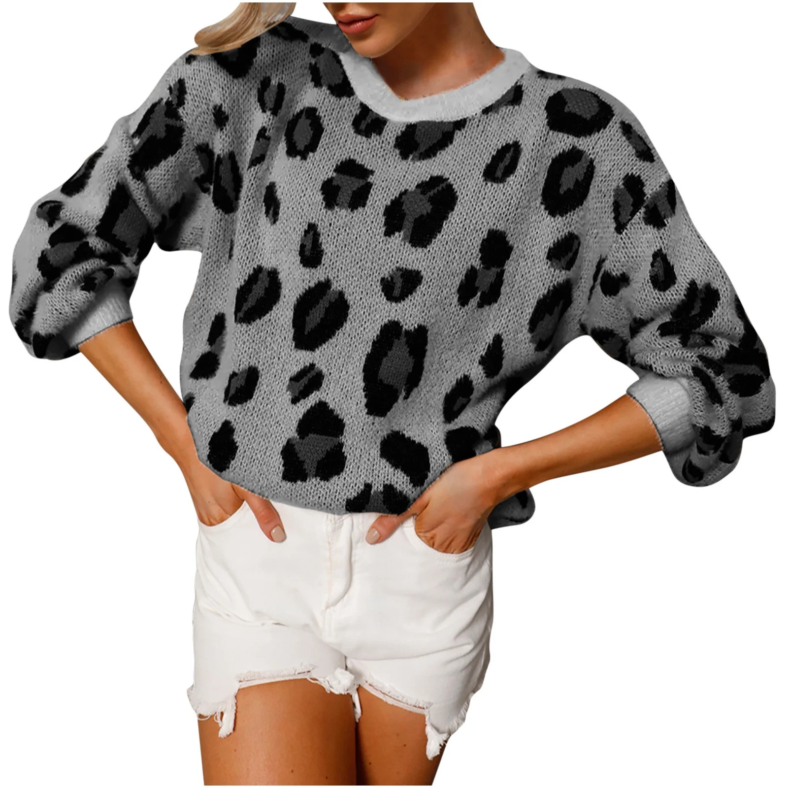 ICHUANYI Womens Leopard Print Sweaters Trendy Long Sleeve Crew Neck Knit Pullover Jumper Tops Fal... | Walmart (US)