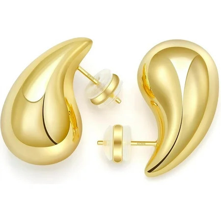 Chunky Gold Hoop Earrings For Women Lightweight Teardrop Dupes Earrings 925 Sterling Silver Post Large Drop Earrings Gold Plated Waterdrop Earrings Trendy Jewelry For Women[Z1100] | Walmart (US)