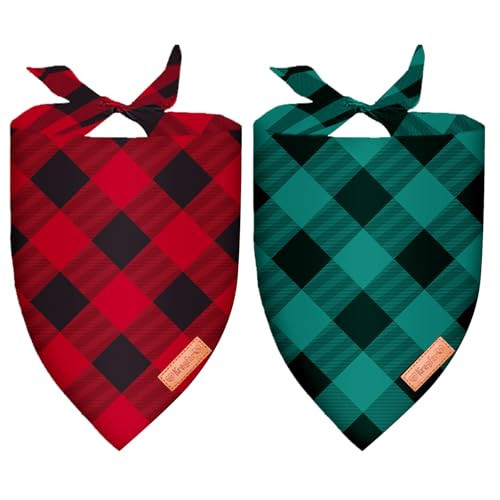 2 Pieces Christmas Buffalo Plaid Dog Bandanas, Double-Sided Reversible Triangle Scarf, Red and Green Checkered Design, Holiday Pet Costume Accessories for Dogs and Cats (Medium) | Amazon (US)