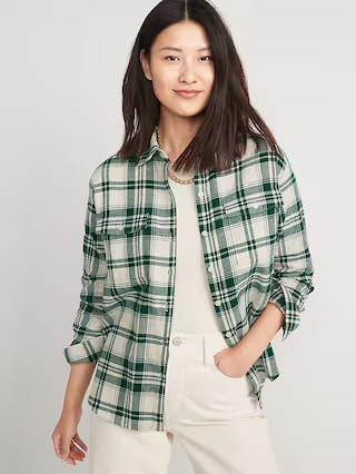 Long-Sleeve Plaid Utility Boyfriend Tunic Shirt for Women | Old Navy (US)