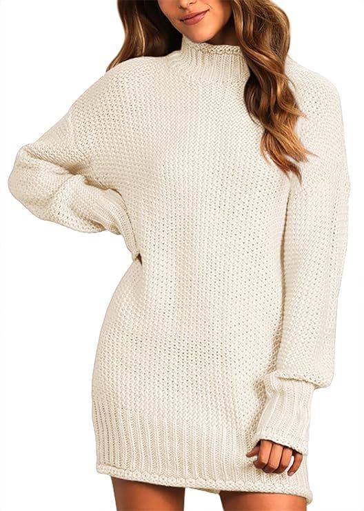 Febriajuce Women's Turtleneck Long Sleeve Midi Pullover Sweater Dress Knit Elasticity Bodycon Swe... | Amazon (US)