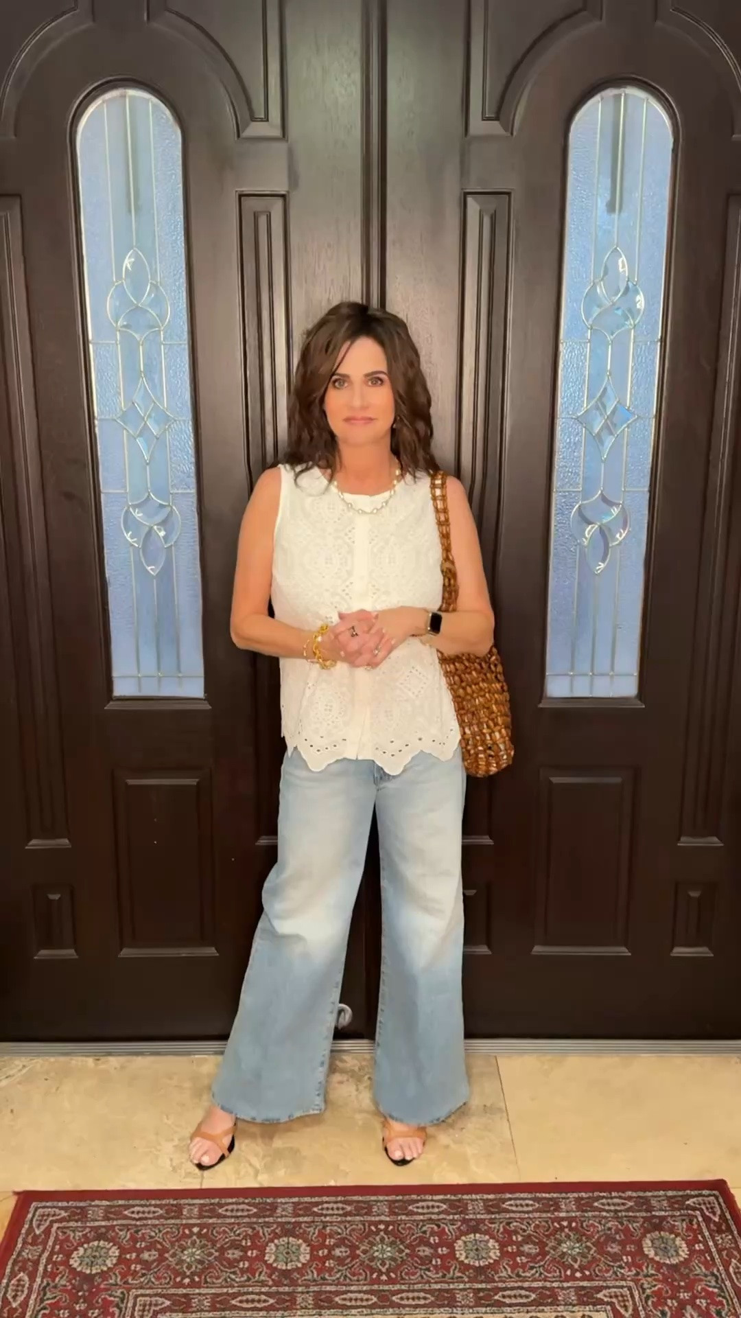 This is a cute, casual and comfy look for an early dinner, coffee date. Top sm, jeans 25. #casualstyle #mixmediatop #lacedetail

#LTKOver40 #LTKootd #LTKPetite