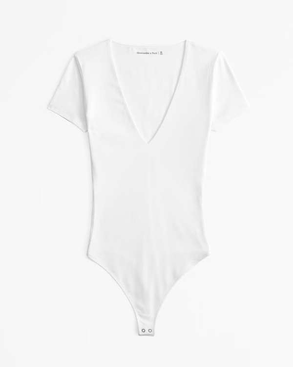 Cotton-Blend Seamless Fabric V-Neck Bodysuit | Abercrombie & Fitch (US)