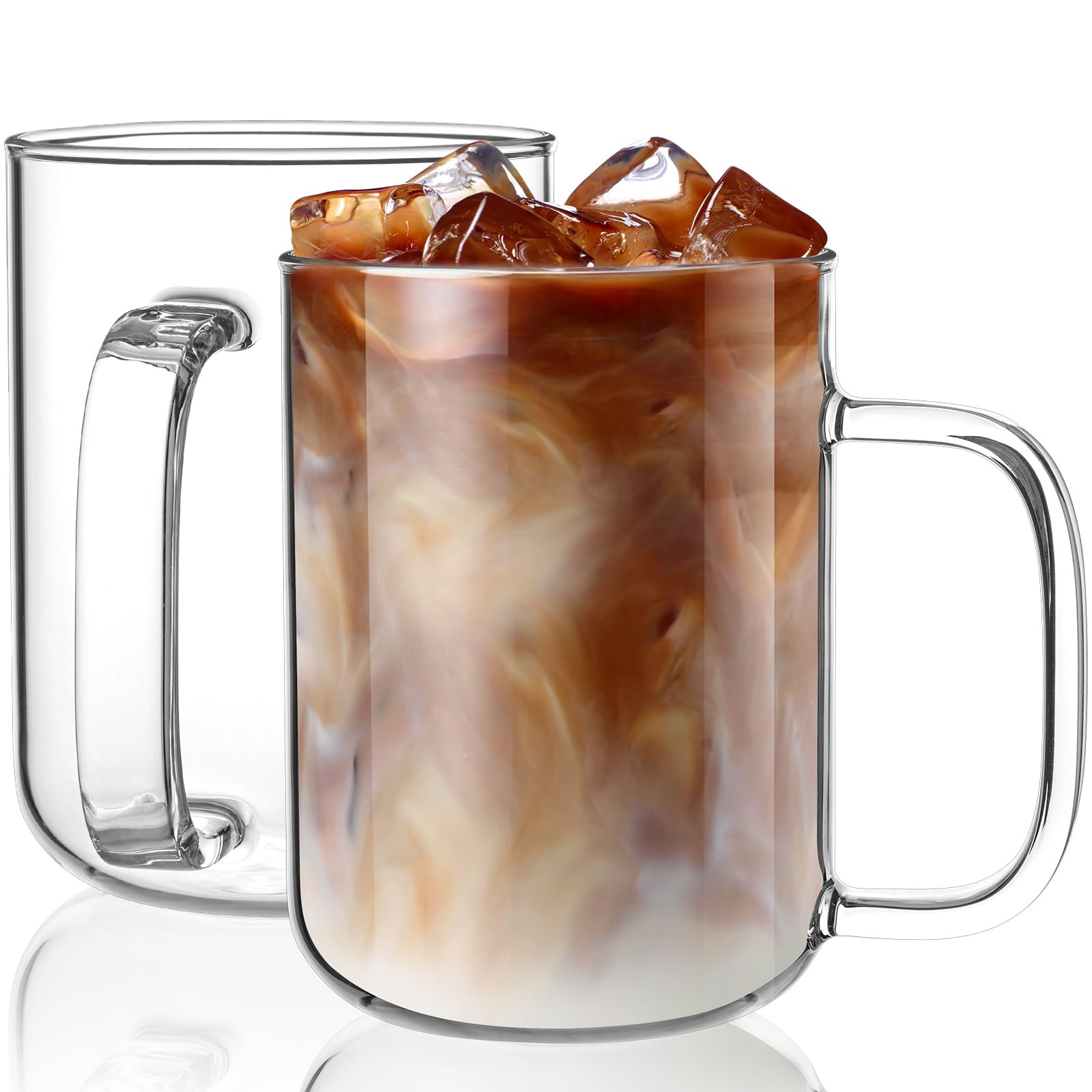Glass Coffee Mugs, 20 oz Ice coffee cups, Large Clear Tea Cups Set of 2, Glass Mugs with Handles,... | Amazon (US)