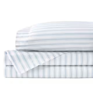 StyleWell Cotton Percale Crystal Bay Blue and White Stripe 3-Piece Twin/Twin XL Sheet Set SU200SS... | The Home Depot