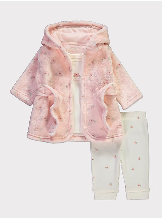 Pink Rose Fleece Dressing Gown and Pyjamas Set | George at ASDA