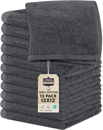 Utopia Towels 12 Pack Cotton Washcloths Set, 100% Ring Spun Cotton, Premium Flannel Face Cloths, Highly Absorbent and Soft Feel Fingertip Towels, Grey | Amazon (US)