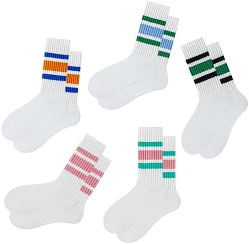 DarkCom Striped Crew Socks Seamless, or Solid Cotton Tube Socks, Casual Comfort 5 Pairs for Women... | Amazon (US)