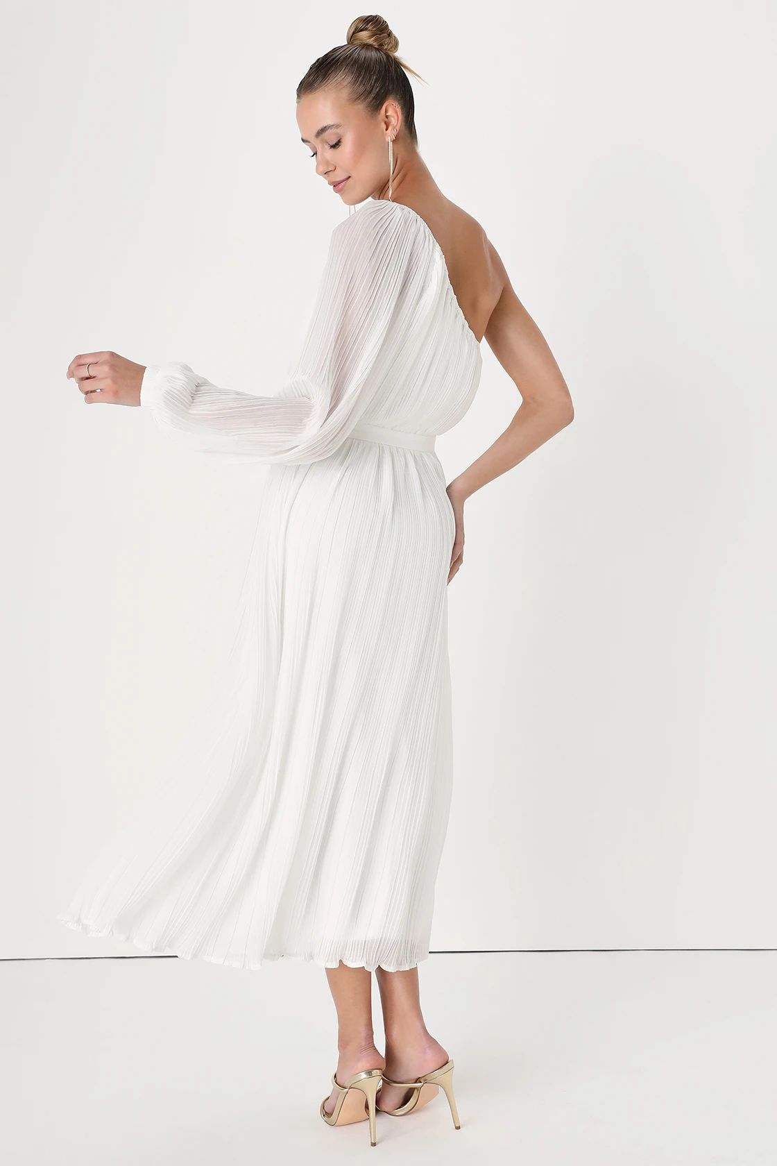 Always Loving You White Pleated One-Shoulder Midi Dress | Lulus