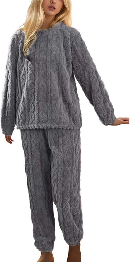 Womens Pajama Sets Fuzzy Pajamas Winter Warm Loungewear Soft Fleece Pjs 2 Piece Lady Plush Sleepw... | Amazon (US)