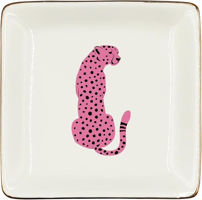 WODMIS Pink Preppy Cheetah Leopard Gifts Ceramic Jewelry Tray Dish, Cheetah Print Cheetahs Lover ... | Amazon (US)