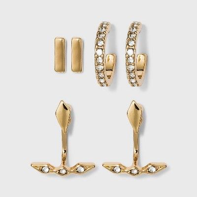 Small Huggie Hoop Bar Stud Earring Set 3pc - A New Day™ Gold | Target