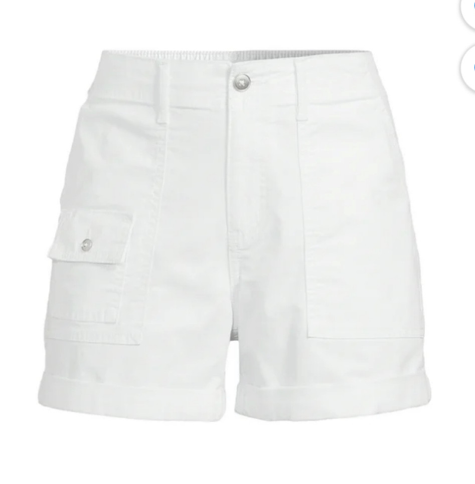 Loving these white utility cargo shorts at Walmart! Time and Tru shorts! White shorts 
