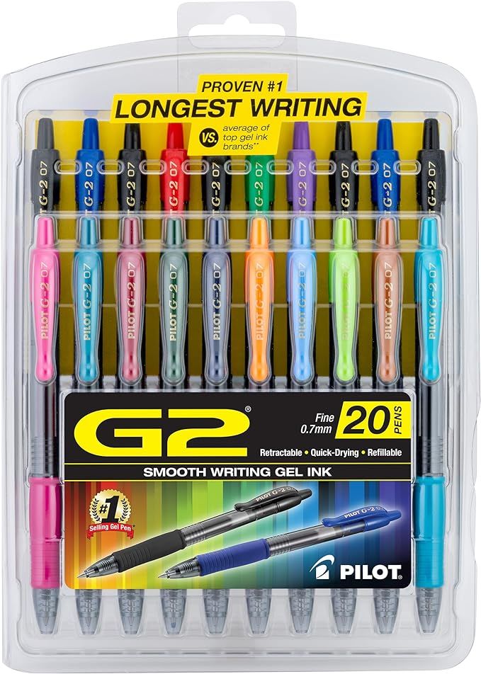 Pilot, G2 Premium Gel Roller Pens, Fine Point 0.7 mm, Assorted Colors, Pack of 20 | Amazon (US)