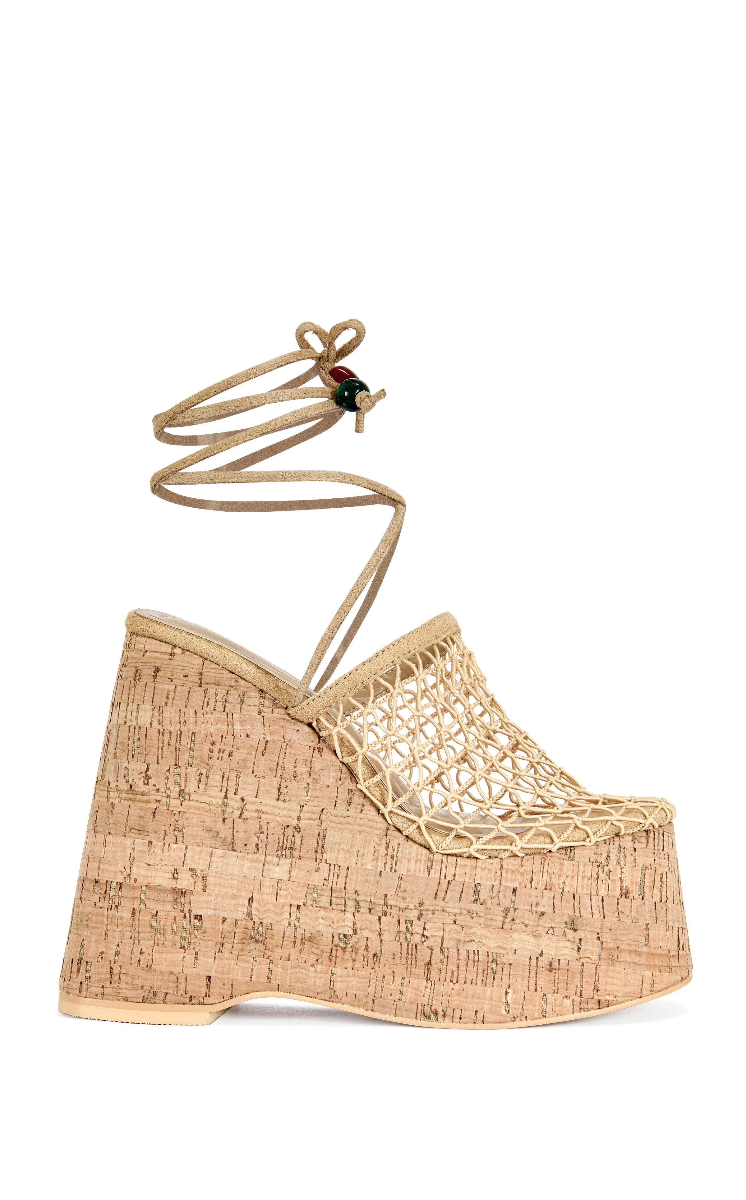 VENNE-NUDE PLATFORM WEDGE WRAP-AROUND SANDAL | Azalea Wang