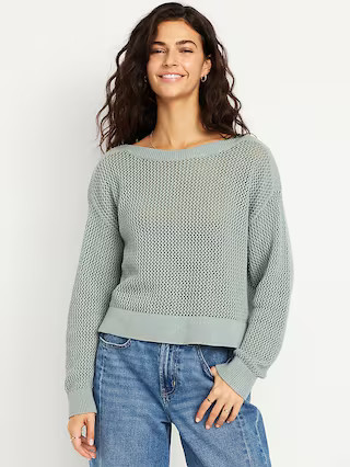 Boat-Neck Open-Stitch Sweater | Old Navy (US)