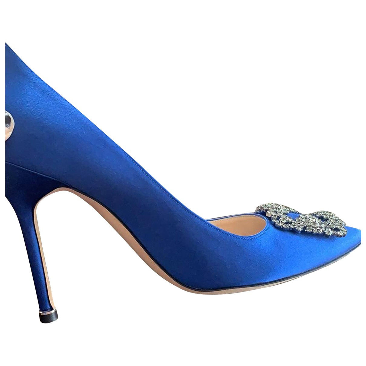 Manolo Blahnik Hangisi Blue Cloth Heels | Vestiaire Collective (Global)