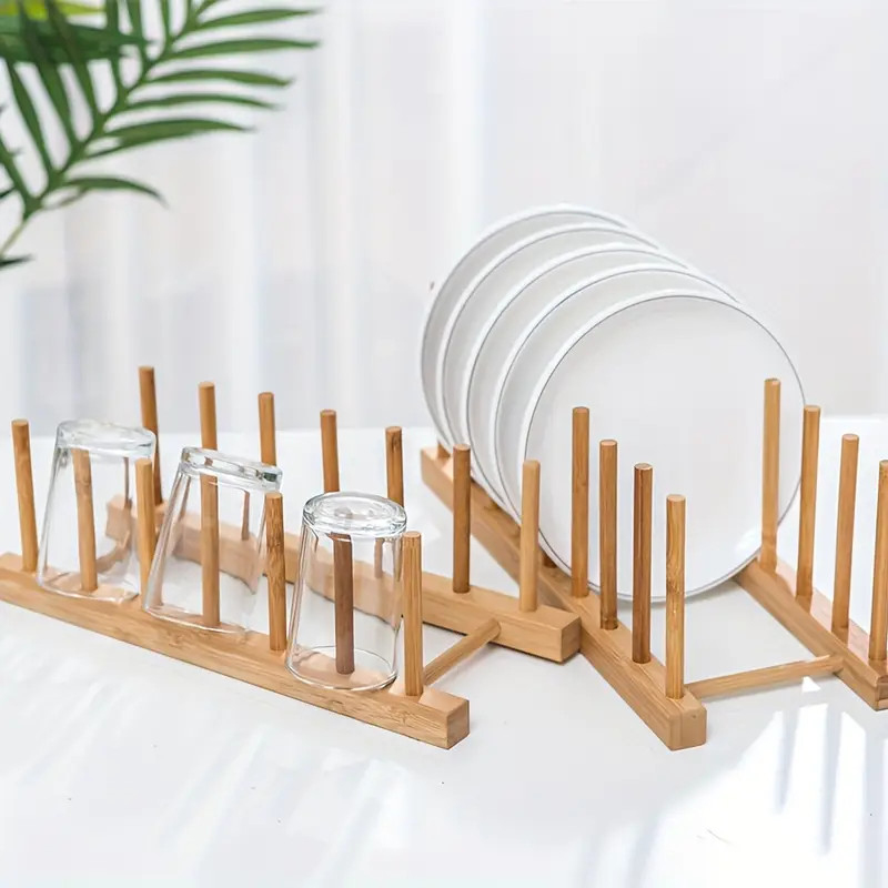 1pc Bamboo Wooden Plate Rack, Kitchen Storage Organizer For Dish, Plate, Bowl, Cup, Pot Lid And C... | Temu Affiliate Program