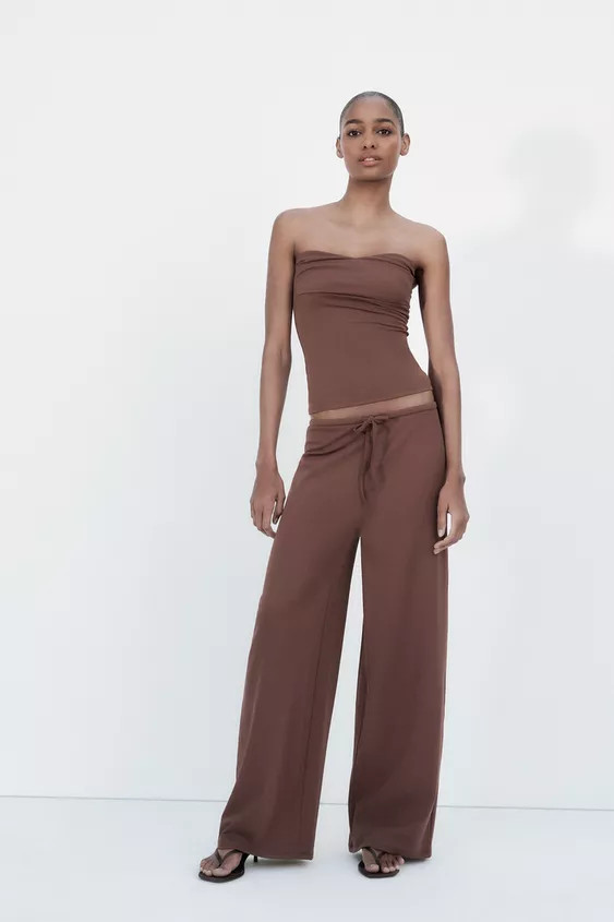 TEXTURED BANDEAU TOP Brown Russet Black | Zara US