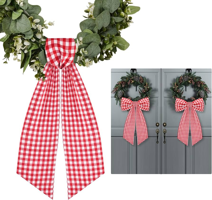 2 Pack Wreath Sash for Front Door Boxwood Wreath Sash Garland Front Door Porch Decor(White and Re... | Amazon (US)