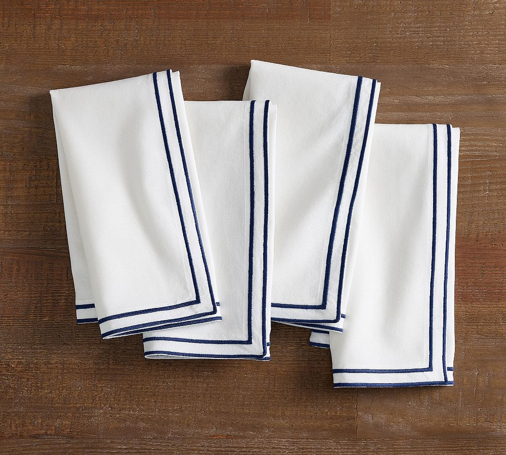Gretchen Bordered Cotton/Linen Napkins - Set of 4 | Pottery Barn (US)