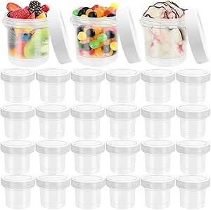 Eerrhhaq 24 Pack Reusable Plastic Freezer Food Storage Jars,8 Oz Ice Cream Containers with Screw ... | Amazon (US)