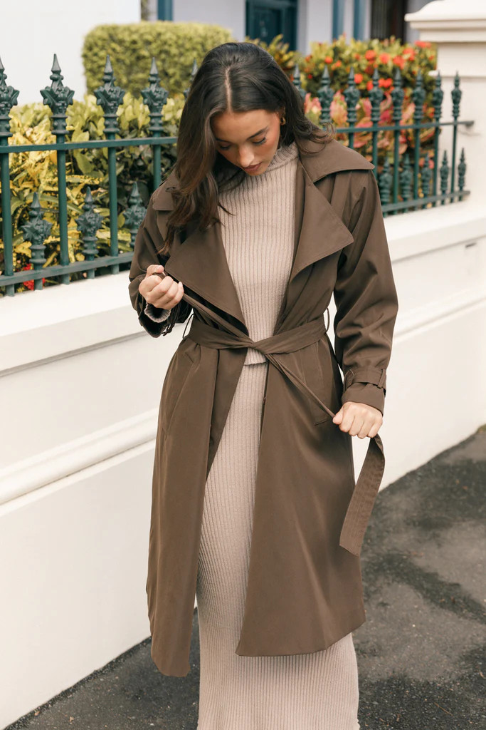 Billy Button Front Trench Coat - Chocolate Brown | Petal & Pup (US)