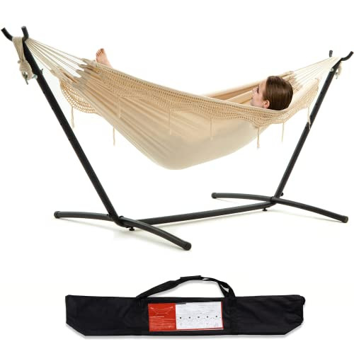 PNAEUT Double Hammock with Space Saving Steel Stand Included Handmade Tassel 2 Person Heavy Duty ... | Amazon (US)