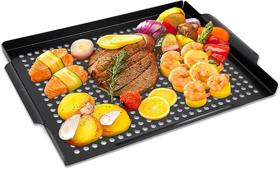Vegetable Grill Basket,Nonstick Grilling Topper 14.6 "x11.4 Thicken Grill Pan BBQ Accessory for G... | Amazon (US)