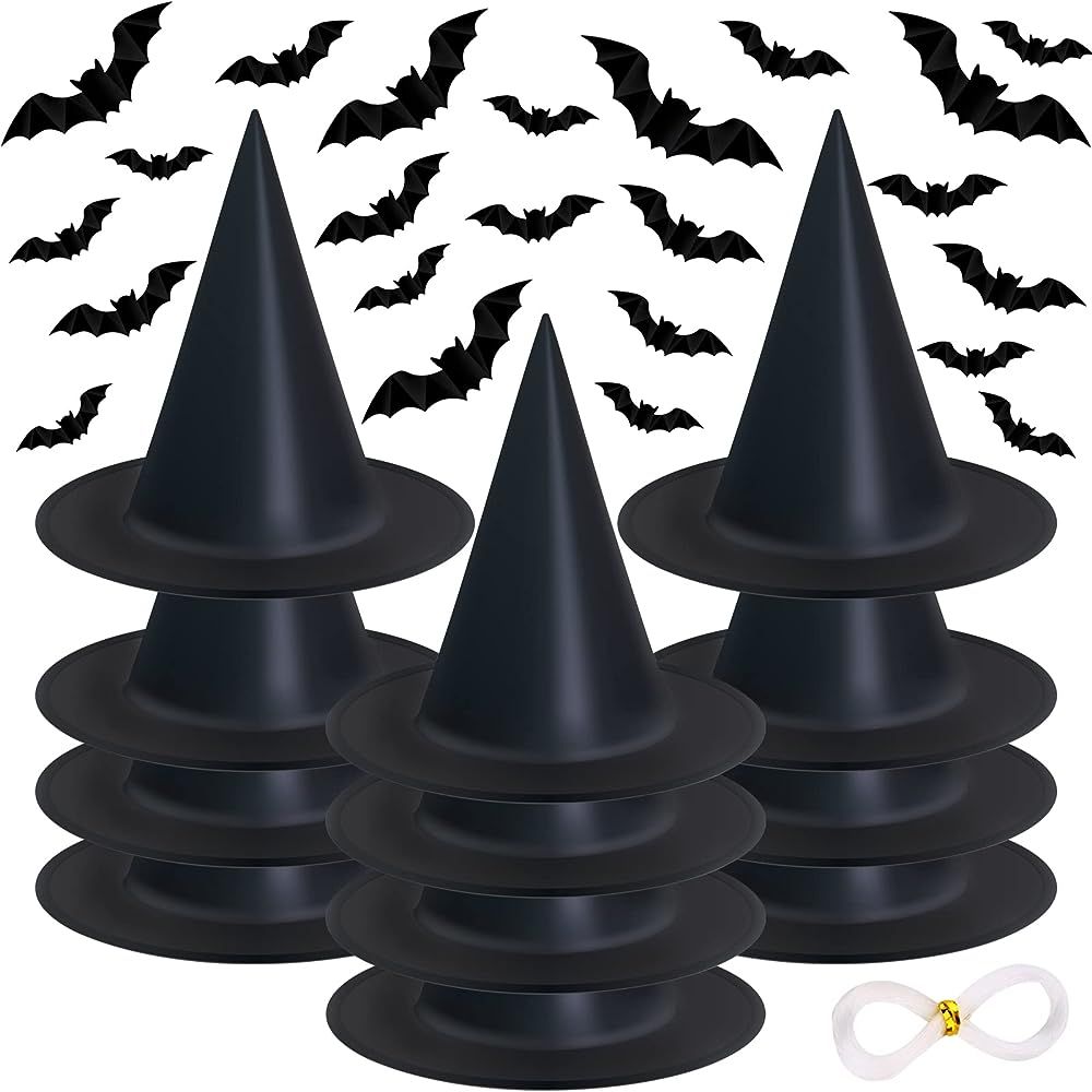 12 Pack Halloween Decorations Black Witch Hat, Indoor Outdoor Halloween Decor Costume Accessory 3... | Amazon (US)