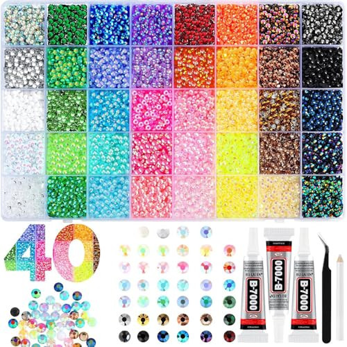 40000Pcs 40 Colors Jelly Rhinestones for Bedazzling,Mix Colors Bedazzling Kit with Rhinestones,3MM SS10 Colorful Resin Flatback Gems with B7000 Jewelry Glue for Crafting, Nail Art, Shoes, Books | Amazon (US)