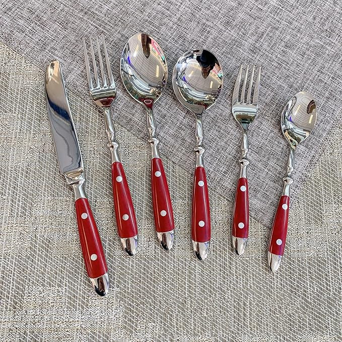 36-Piece Red Gum Wood Handle Silverware Set for 6, Exquisite Ergonomic Flatware Set 18/10 Stainle... | Amazon (US)