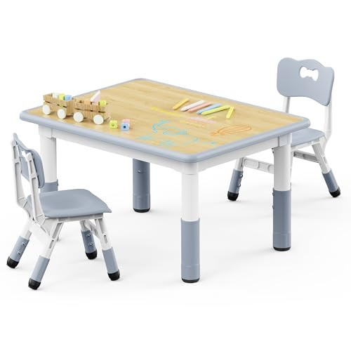Brelley Kids Table and 2 Chairs Set, Height Adjustable Toddler Table and Chair Set, Graffiti Desktop, Classroom/Daycare/Home, Children Multi-Activity Table for Ages 2-8 | Amazon (US)