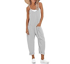 Lentta Women's Causal Jumpsuits V Neck Sleeveless Harem Overalls Stretchy Adjustable Strap Romper... | Amazon (US)