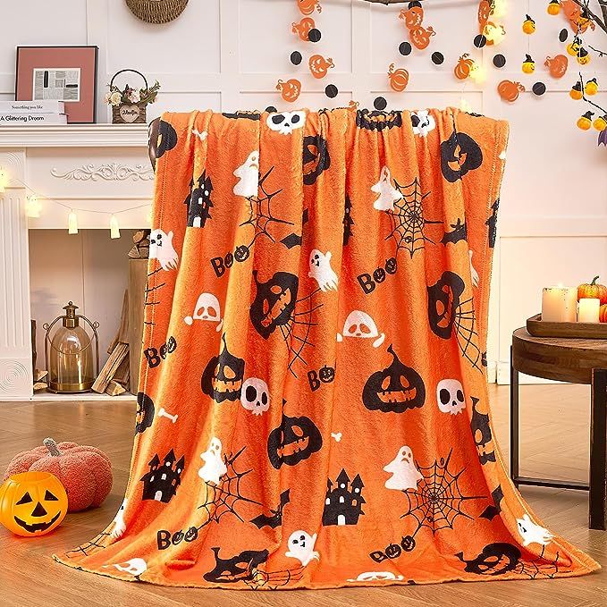 inhand Halloween Blanket Spider Webs Pumpkin Ghost Spooky Blanket Gift for Girls Boys,Orange Plus... | Amazon (US)