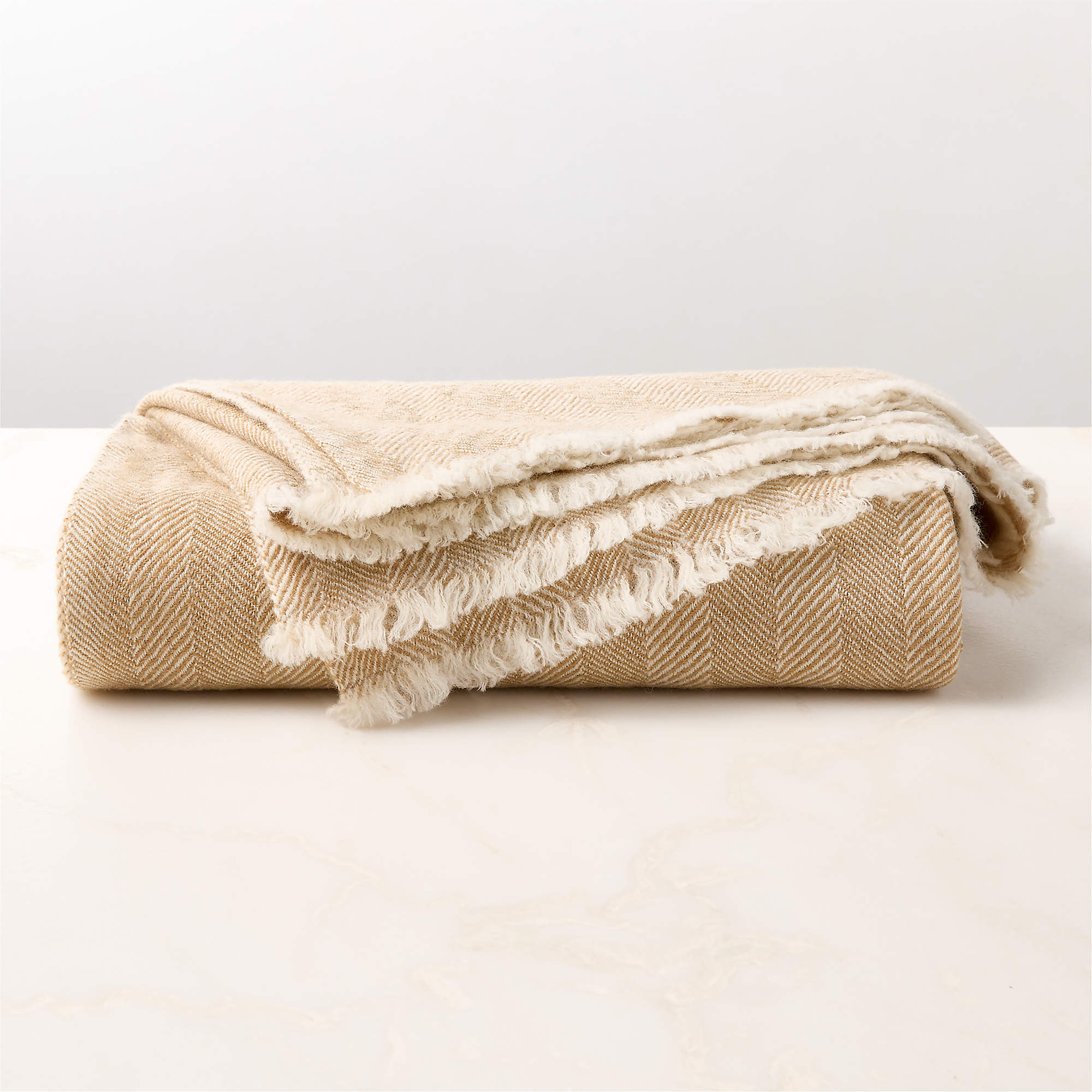 Ashwood Natural Herringbone Wool Throw Blanket 50"x70" by Todd Snyder | CB2 | CB2
